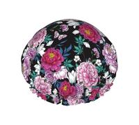 Cuffia per capelli per doccia, con garofani colorati, a doppio strato, riutilizzabile, impermeabile, grande cuffia da doccia per donne, cuffia per capelli per doccia con fodera in PEVA e corda