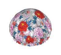 Cuffia per capelli per doccia, con garofani colorati, fiori e farfalle, grande, riutilizzabile, impermeabile, a doppio strato, cuffia per capelli per doccia, con fodera in PEVA e corda elastica