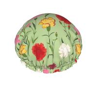 Cuffia per capelli per doccia, con garofani e fiori, a doppio strato, riutilizzabile, impermeabile, grande, per doccia, con fodera in PEVA e corda elastica