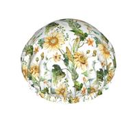 Cuffia per capelli per doccia, con girasoli brillanti ad acquerello, a doppio strato, riutilizzabile, impermeabile, grande cuffia da doccia per donne, cuffia per capelli per doccia con fodera in PEVA
