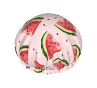 Cuffia per capelli per doccia, con graziosa cuffia da doccia con anguria succosa e grande, riutilizzabile, impermeabile, a doppio strato, cuffia per capelli per doccia, con fodera in PEVA e corda