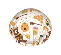 Cuffia per capelli per doccia, con grazioso barattolo di miele e alveare a doppio strato, riutilizzabile, impermeabile, grande cuffia da doccia per donne, cuffia per capelli per doccia con fodera in