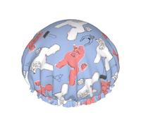 Cuffia per capelli per doccia, con grazioso cane barboncino, grande, riutilizzabile, impermeabile, a doppio strato, cuffia da doccia per donne, cuffia per capelli per doccia con fodera in PEVA e corda