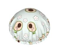 Cuffia per capelli per doccia, con grazioso fiore di avocado verde, a doppio strato, riutilizzabile, impermeabile, grande cuffia da doccia per donne, cuffia per capelli per doccia con fodera in PEVA e