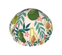 Cuffia per capelli per doccia, con grazioso fiore rosa avocado, a doppio strato, riutilizzabile, impermeabile, grande cuffia da doccia per donne, cuffia per capelli per doccia con fodera in PEVA e