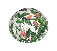 Cuffia per capelli per doccia, con grazioso pappagallo verde foglia di palma, grande, riutilizzabile, impermeabile, a doppio strato, cuffia per capelli per doccia, con fodera in PEVA e corda elastica