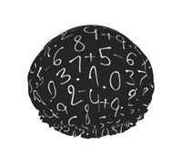 Cuffia per capelli per doccia, con numeri matematici, grande, riutilizzabile, impermeabile, a doppio strato, cuffia per capelli per doccia, con fodera in PEVA e corda elastica