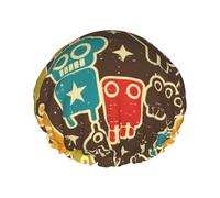 Cuffia per capelli per doccia, con robot e mostri, a doppio strato, riutilizzabile, impermeabile, grande cuffia da doccia da donna, con fodera in PEVA e corda elastica