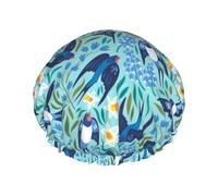 Cuffia per capelli per doccia, con rondini e fiori volanti, grande, riutilizzabile, impermeabile, a doppio strato, cuffia per doccia con fodera in PEVA e corda elastica