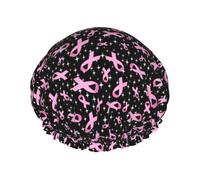 Cuffia per capelli per doccia, con scritta in inglese "Breast Cancer Awareness", a doppio strato, riutilizzabile, grande cuffia da doccia da donna, con fodera in PEVA e corda elastica