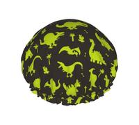 Cuffia per capelli per doccia, con simpatici dinosauri (2) grande cuffia da doccia riutilizzabile impermeabile, cuffia da doccia a doppio strato per donne, cuffia per capelli per doccia con fodera in