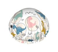 Cuffia per capelli per doccia, con simpatici dinosauri (3) grande cuffia da doccia riutilizzabile impermeabile, cuffia da doccia a doppio strato per donne, cuffia per capelli per doccia con fodera in