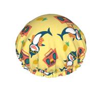 Cuffia per capelli per doccia, con simpatici squali sorridenti, a doppio strato, riutilizzabile, impermeabile, grande cuffia da doccia per donne, cuffia per capelli per doccia con fodera in PEVA e