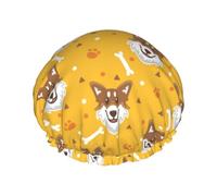 Cuffia per capelli per doccia, con simpatico cane Corgi in stile cartone animato, cuffia da doccia a doppio strato riutilizzabile impermeabile, grande cuffia da doccia per donne, cuffia per capelli