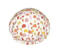 Cuffia per capelli per doccia, con simpatico fungo in stile cartone animato, grande, riutilizzabile, impermeabile, a doppio strato, cuffia per capelli per doccia, con fodera in PEVA e corda elastica