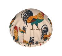 Cuffia per capelli per doccia, con simpatico gallo in stile cartone animato, grande cuffia da doccia riutilizzabile impermeabile, a doppio strato, cuffia da doccia per donne, cuffia per capelli per