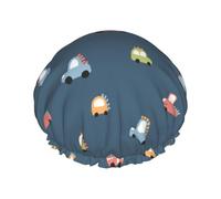 Cuffia per capelli per doccia, con simpatico motivo a dinosauro, grande, riutilizzabile, impermeabile, a doppio strato, cuffia per capelli per doccia, con fodera in PEVA e corda elastica