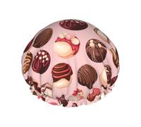 Cuffia per capelli per doccia, con stampa delicata a sfera di cioccolato, grande, riutilizzabile, impermeabile, a doppio strato, cuffia per capelli per doccia, con fodera in PEVA e corda elastica