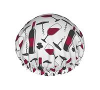 Cuffia per capelli per doccia, con stampa di vino classica, grande, riutilizzabile, impermeabile, a doppio strato, cuffia per doccia con fodera in PEVA e corda elastica