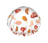 Cuffia per capelli per doccia, con stampa di zampe di pollo, con stampa di bistecche, hot dog, cuffia da doccia grande, riutilizzabile, impermeabile, a doppio strato, cuffia per capelli per doccia