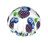 Cuffia per capelli per doccia, con stampa mirtilli uva, grande, riutilizzabile, impermeabile, a doppio strato, cuffia per doccia con fodera in PEVA e corda elastica