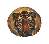Cuffia per capelli per doccia, con tigre nella foresta caduta a doppio strato, riutilizzabile, impermeabile, grande cuffia da doccia per donne, cuffia per capelli per doccia con fodera in PEVA e corda