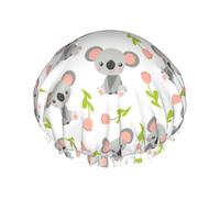 Cuffia per capelli per doccia, con tulipano grigio koala rosa, grande cuffia da doccia riutilizzabile impermeabile, a doppio strato, cuffia per capelli per doccia con fodera in PEVA e corda elastica