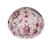 Cuffia per capelli per doccia, con volante, a doppio strato, riutilizzabile, impermeabile, grande, per doccia, con fodera in PEVA e corda elastica