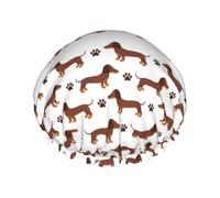 Cuffia per capelli per doccia, cucciolo di cane bassotto, n. 1006, a doppio strato, riutilizzabile, impermeabile, grande cuffia da doccia da donna, cuffia per capelli per doccia con fodera in PEVA e