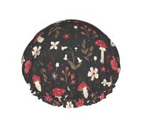 Cuffia per capelli per doccia, cuffia da doccia Fly Agaric e fiori, a doppio strato, riutilizzabile, impermeabile, grande cuffia da doccia per donne, cuffia per capelli per doccia con fodera in PEVA e