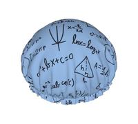 Cuffia per capelli per doccia, design con stampa matematica, a doppio strato, riutilizzabile, impermeabile, grande cuffia da doccia per donne, cuffia per capelli per doccia con fodera in PEVA e corda