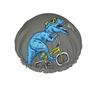 Cuffia per capelli per doccia, divertente cuffia da doccia a doppio strato con dinosauro da equitazione, riutilizzabile, impermeabile, grande cuffia da doccia per donne, cuffia per capelli per doccia