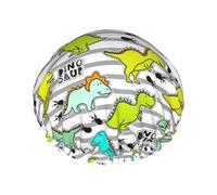 Cuffia per capelli per doccia, divertente dinosauro su strisce, grande, riutilizzabile, impermeabile, a doppio strato, cuffia per capelli per doccia, con fodera in PEVA e corda elastica