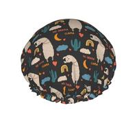 Cuffia per capelli per doccia, divertente e carina, con alpaca, luna, cactus, a doppio strato, riutilizzabile, impermeabile, grande cuffia da doccia da donna, cuffia per capelli per doccia con fodera