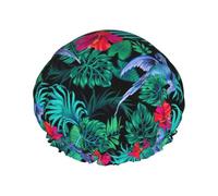 Cuffia per capelli per doccia, graziosa cuffia da doccia con foglia di palma e pianta di pappagallo, grande, riutilizzabile, impermeabile, a doppio strato, cuffia per capelli per doccia, con fodera in