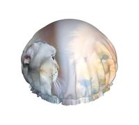 Cuffia per capelli per doccia, il gatto si guarda allo specchio, a doppio strato, riutilizzabile, impermeabile, grande cuffia da doccia per donne, cuffia per capelli per doccia con fodera in PEVA e