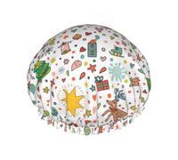 Cuffia per capelli per doccia, invernale, Natale, capodanno, cervo, grande, riutilizzabile, impermeabile, a doppio strato, cuffia per capelli per doccia, con fodera in PEVA e corda elastica