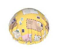 Cuffia per capelli per doccia, motivo a buste, grande, riutilizzabile, impermeabile, a doppio strato, cuffia per doccia con fodera in PEVA e corda elastica