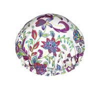 Cuffia per capelli per doccia, motivo fior fata, a doppio strato, riutilizzabile, impermeabile, grande cuffia da doccia da donna, con fodera in PEVA e corda elastica