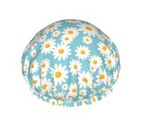 Cuffia per capelli per doccia, motivo floreale margherita, cuffia da doccia a doppio strato, riutilizzabile, impermeabile, grande cuffia da doccia per donne, cuffia per capelli per doccia con fodera