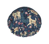 Cuffia per capelli per doccia, motivo floreale rustico, con grazioso cervo, grande, riutilizzabile, impermeabile, a doppio strato, cuffia per capelli per doccia, con fodera in PEVA e corda elastica