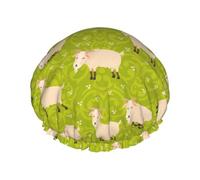 Cuffia per capelli per doccia, motivo simpatico e divertente pecora verde, a doppio strato, riutilizzabile, impermeabile, grande cuffia da doccia da donna, cuffia per capelli per doccia con fodera in