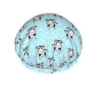 Cuffia per capelli per doccia, rete da pesca con motivo cartone animato, simpatica e divertente, grande cuffia da doccia riutilizzabile impermeabile, a doppio strato, cuffia per capelli per doccia con