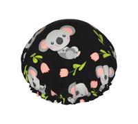 Cuffia per capelli per doccia, rosa tulipano grigio, koala, a doppio strato, riutilizzabile, impermeabile, grande cuffia da doccia da donna, cuffia per capelli per doccia con fodera in PEVA e corda