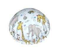 Cuffia per capelli per doccia, scimmia giraffa, una grande cuffia da doccia riutilizzabile impermeabile, a doppio strato, cuffia per capelli per doccia con fodera in PEVA e corda elastica