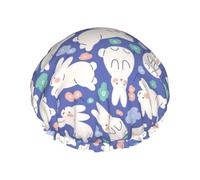 Cuffia per capelli per doccia, simpatica e divertente cuffia da doccia con fiore di coniglio, grande, riutilizzabile, impermeabile, a doppio strato, cuffia per capelli per doccia, con fodera in PEVA e