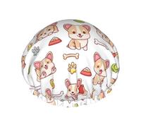 Cuffia per capelli per doccia, simpatico cane Corgi, divertente e divertente, cuffia da doccia riutilizzabile impermeabile, a doppio strato, cuffia per capelli per doccia, con fodera in PEVA e corda