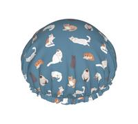 Cuffia per capelli per doccia, sofisticata cuffia da doccia con simpatico gatto dei cartoni animati, grande, riutilizzabile, impermeabile, cuffia da doccia a doppio strato per donne, cuffia per