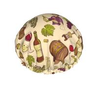 Cuffia per capelli per doccia, stampa rustica, a doppio strato, riutilizzabile, impermeabile, grande cuffia da doccia da donna, cuffia per capelli per doccia con fodera in PEVA e corda elastica