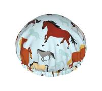 Cuffia per capelli per doccia, stile rustico, a doppio strato, riutilizzabile, impermeabile, grande cuffia da doccia per donne, cuffia per capelli per doccia con fodera in PEVA e corda elastica